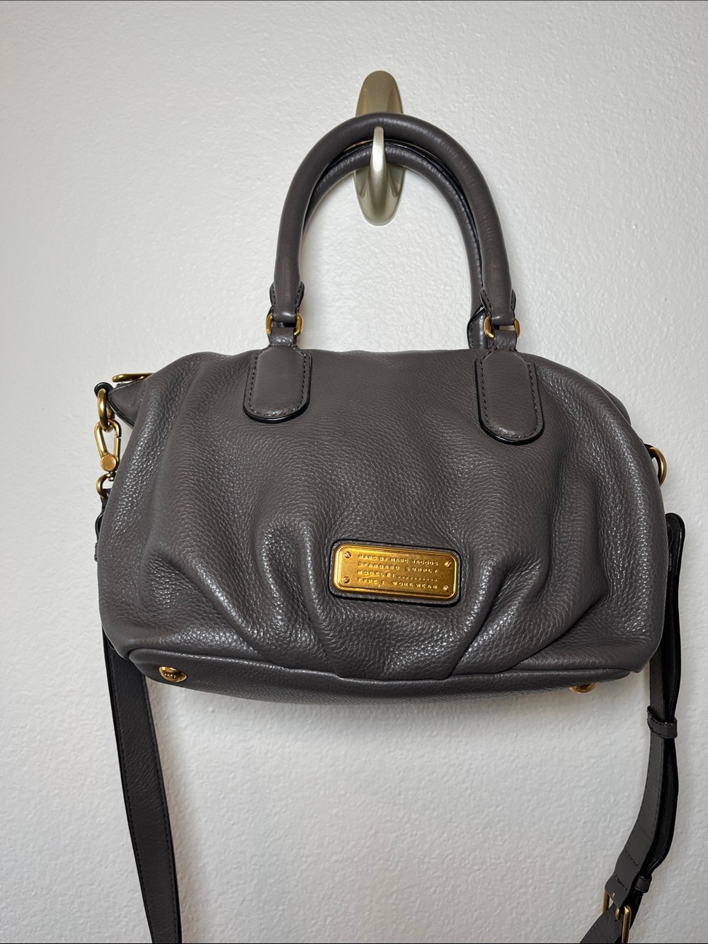 Marc by Marc Jacobs Charcoal Gray Pebbled Leather Satchel with Gold Hardware